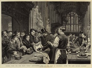 Miettes de la table du riche, distribution de nourriture aux pauvres à Guildhall après le banquet du Lord Maire